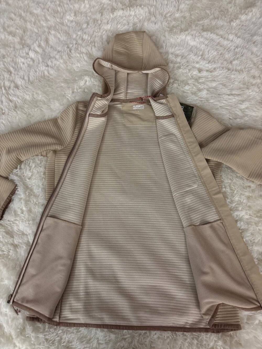 AKHG Womens Blackburn Full Zip Hoodie Beige Performance Fleece S Ribbed Design - Picture 8 of 14